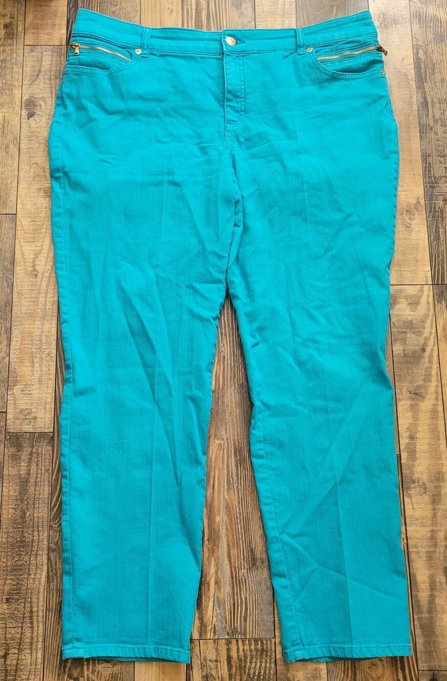 Chico’s Colorful Blue Denim Jeans Zip Button Fly Stretch Women's Sz 3 16 38"